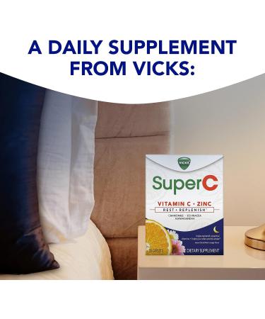 Vicks Super C Nighttime Supplement 28ct - Vitamin C, B Vitamins, Herbal Extracts for Rest & Replenishment - Easy-to-Swallow Coated Tablets - Buy Online on GoSupps.com