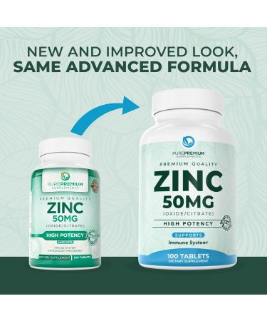PurePremium Zinc 50mg Supplement - Antioxidant Formula with Zinc Oxide/Citrate - Non-GMO Immune Support for Men & Women - 100 Tablets - Buy Online on GoSupps.com