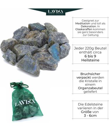 Lavisa Premium Healing Stones & Gemstones Set - 100% Natural Crystals for Water Treatment & Home Decoration | Labradorite Gem Water Mixture - Buy Online on GoSupps.com
