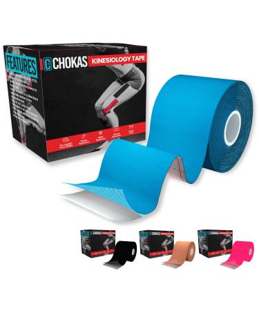 CHOKAS Kinesiology Tape 5m Roll Elastic Therapeutic Sports Tape for Shoulder Ankle Elbow Wrist shin Splints and Knee Support Waterproof Physio Body Tape for Muscle Pain Relief Boob Tape Blue