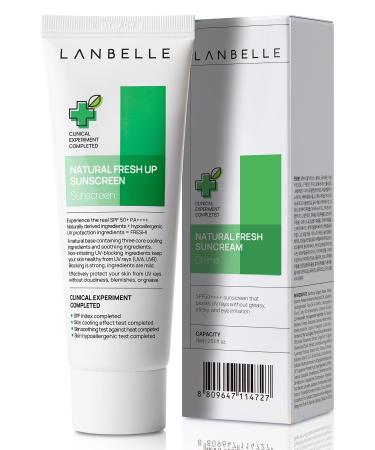 LANBELLE Fresh Up Soothing and Cooling Sunscreen - Comprehensive Protection SPF 50+ PA++++ 2.53 Fl Oz Man Women Sun block Sensitive non-sticky reef-safe Acne-prone skin Face