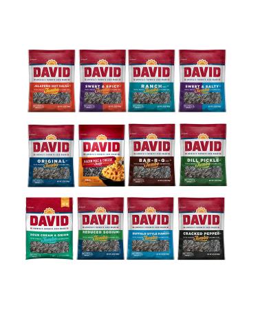 Peaceful Squirrel Variety, DAVID Sunflower Seeds jumbo Variety of 12 Flavors, Keto Friendly, On-The-Go Snack, 5.25 Ounce