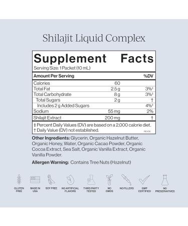 Cymbiotika Shilajit Liquid Complex 85+ Trace Minerals for Energy Focus & Recovery Adaptogen Fulvic & Humic Acid Cacao Honey Hazelnut Butter & Sea Salt 26 Daily Packets - Buy Online on GoSupps.com