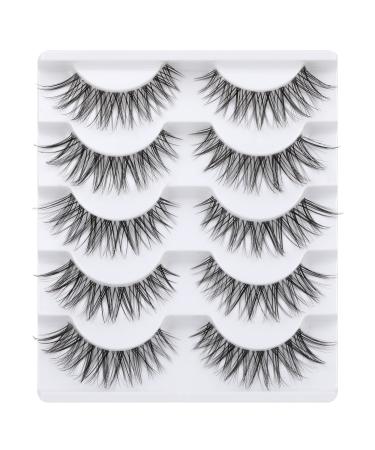 Lanflower Eyelashes Natural Look Clear Band Cat Eye Lashes Wispy Tapered End False Lashes Pack 5 Pairs B-14MM Cat Eye