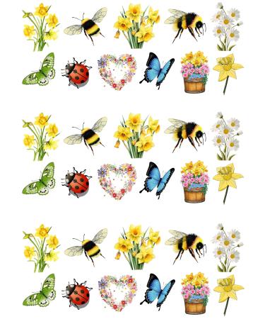 33 Stand Up SPRING Themed Edible Wafer Paper Cake Toppers Decorations
