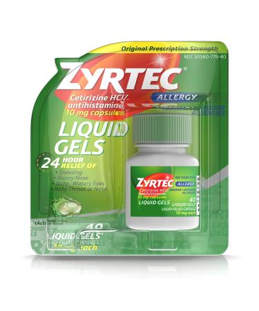 Zyrtec 24 HR Indoor & Outdoor Allergy Liquid Gels Capsules Cetirizine HCI Antihistamine 40 ct - Buy Online on GoSupps.com