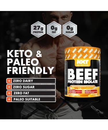 NXT Beef Protein Isolate 540g - High Protein Powder in Natural Amino Acids - Paleo Keto Friendly - Dairy and Gluten Free | 540g | Mango & Orange - Buy Online on GoSupps.com