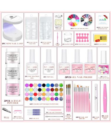 Saviland Glitter Acrylic Nail Kit with Mini Nail Lamp - Professional DIY Acrylic Set for Beginners - Buy Online on GoSupps.com