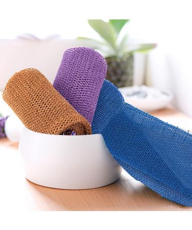 African Bathing Sponges with Ropes - Set of 3 | Back Scrubbers & Net Sponge Bundle for Men and Women | Body Washing Accessories in Purple, Blue, Coffee - Buy Online on GoSupps.com