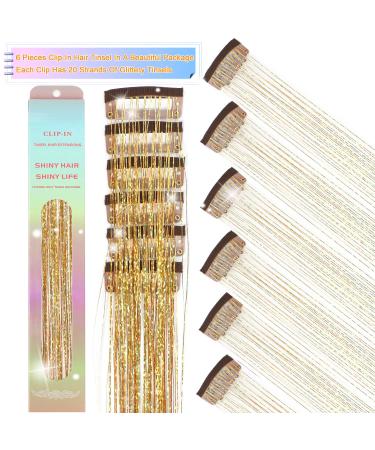 Gold Hair Tinsel Clip In Extensions - 6Pcs Fairy Hair Glitter Accessories for Women and Girls | Heat Resistant 23.6inch Tinsel Hair Kit - Buy Online on GoSupps.com