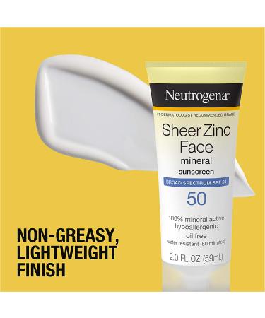 Neutrogena Sheer Zinc Oxide SPF 50 Mineral Face Sunscreen Lotion - Oil-Free, Non-Comedogenic, Hypoallergenic - 2 fl. oz - Buy Online on GoSupps.com