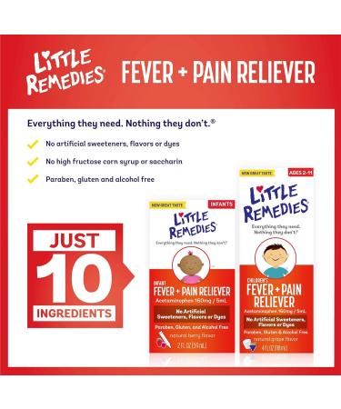 Little Remedies Infant Fever & Pain Reliever 2 Fl Oz (Pack of 2) | Natural Berry Flavor - Buy Online on GoSupps.com