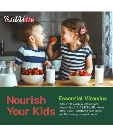 YumVs Kids Multivitamin Gummies - Fruit Flavored Chewable Children's Multivitamin - Kids Vitamins Multivitamin Gummy with 12 Minerals & Vitamins A C D3 E B6 B12 - Kosher Gluten Free (60 Count) - Buy Online on GoSupps.com
