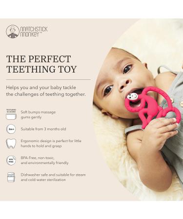 Matchstick Monkey Antimicrobial Silicone Teether Easy To Grip BPA Free 3 Months Old+ 10 cm Rubine Red Mini Monkey Rubine Red Monkey 3 Months Old+ 1 Mini Monkey Teether - Buy Online on GoSupps.com