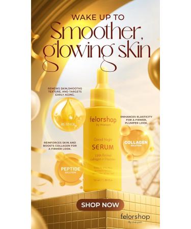 Felor Shop by maryam Good Night Collagen Serum with Retinol & Peptides | Anti-Aging Night Treatment | 50ml - Buy Online on GoSupps.com