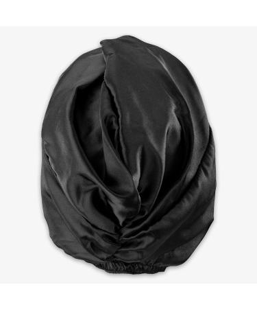 Navaris Satin Sleeping Cap for Women - Sleep Turban Hair Wrap & Bonnet - Black Satin Hood for Curls with Rubber Band - Perfect for Healthy Hair - Buy Online on GoSupps.com