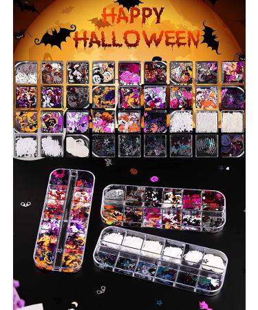 Halloween Nail Art Glitter Stickers Decoration Kit - 3 Boxes Holographic Sequins & Acrylic Decals for DIY Halloween Nails - Buy Online on GoSupps.com