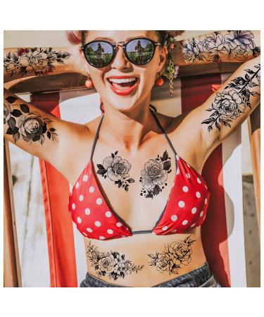 Cerlaza Temporary Tattoos for Women - Henna Fake Flower Stickers, Semi-Permanent Body Makeup Waterproof - 12 Sheets - Buy Online on GoSupps.com