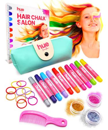 HueLondon Hair Chalk for Girls, Hair Chalk for Dark Hair, Hair Chalk Set - Glitter Styling Kit, Temporary Hair Color for Kids, Washable Chalk Hair Dye - Face Paint, Hair Chalk for Kids