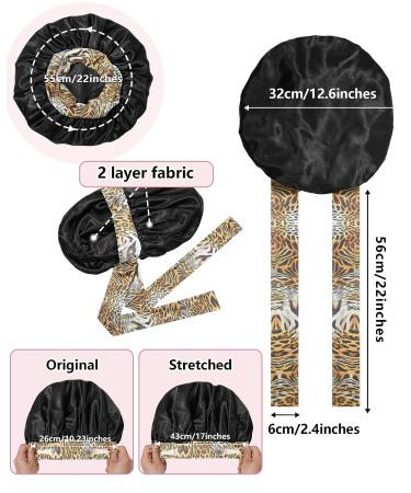 Satin Silk Hair Bonnet for Women | Double Layered Night Cap with Leopard Band | Curly Hair Wrap for Sleeping - Black - Buy Online on GoSupps.com