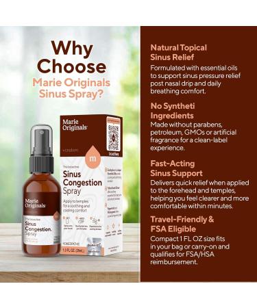 Marie Originals Sinus Relief Spray Natural Topical Decongestant with Essential Oils for Sinus Discomfort Travel Nasal Spray Alternative with Eucalyptus Peppermint & Yellow Sweet Clover 1 FL OZ - Buy Online on GoSupps.com