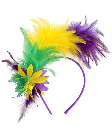 MWOOT Feather Headband 1920s Feathered Headpiece Yellow Green Purple Roaring 20s Fascinators for Women Artificial Flower Feather Headwear Hair Accessory for Cocktail Carnival Prom Tea Party
