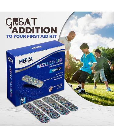 100 Count Glitter Bandages for Kids - Colorful Design, Latex-Free Fabric - First Aid for Minor Cuts & Scrapes - Buy Online on GoSupps.com