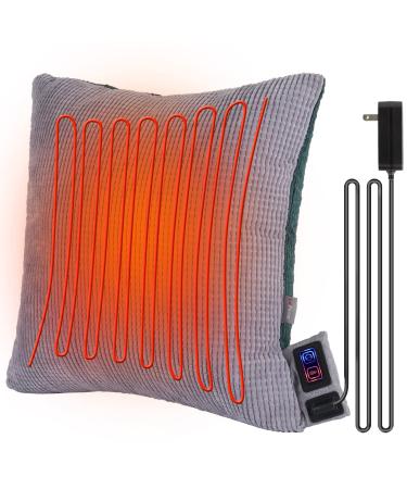 FirstE Heated Throw Pillow  17.7 x 17.7 Heating Lumbar Support Pillow for Pain Relief  Back Pain  Menstrual Cramp  3 Heat Settings  3 Timer Settings  Electric Heated Pillow for Abdomen  Shoulders