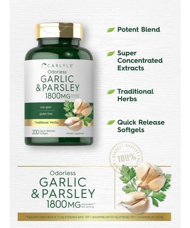 Carlyle Odorless Garlic & Parsley | 200 Softgels | Non-GMO Gluten Free Supplement 200 Count (Pack of 1) - Buy Online on GoSupps.com
