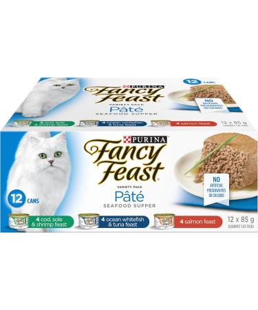 Fancy Feast Seafood Supper Wet Cat Food Pate Variety Pack 3 Flavours - 85 g Can (12 Pack) & Fancy Feast Wet Kitten Food Variety Pack 2 Flavours - 85 g (12 Pack) - Buy Online on GoSupps.com