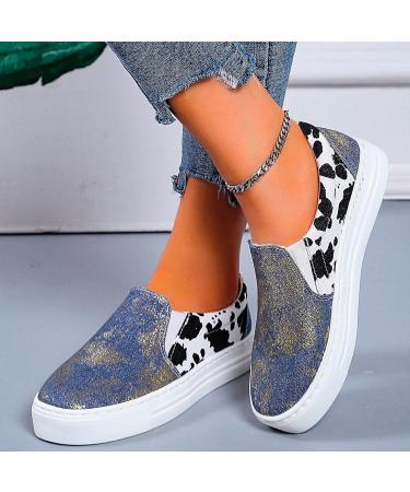 Ladies Fashion Canvas Colorblock Cow Print Casual Shoes - Restricted 6.5 Blue - Buy Online on GoSupps.com