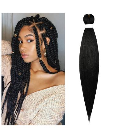 Aomig pre-stretched braiding 26 inch professional art fiber braids hair pre Stretched crochet braiding hair extensions for hair box braid for single-braid braids (black) 1PC (black)