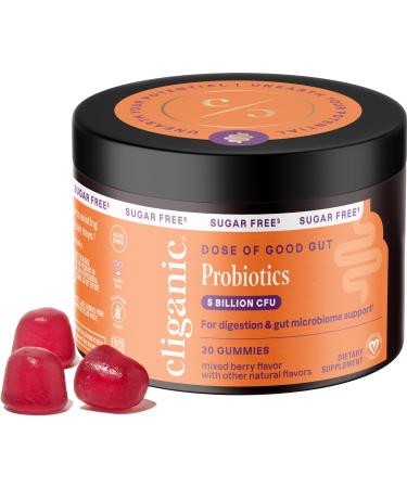Cliganic Sugar-Free Probiotics Gummies for Men & Women (5 Billion CFU 30-Day Supply) - Berry Flavor Vegan Non-GMO Kosher Gluten-Free Promotes Digestive Health Balances Gut Microbiome 30 Count (Pack of 1)