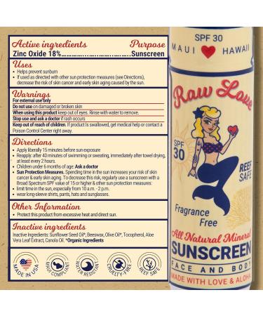 Raw Love Face Sunscreen Stick SPF 30 | Mineral Zinc Oxide Organic Ingredients | Reef Safe Fragrance-Free Water Resistant | Safe for Kids & Babies | 0.6 Oz - International Shipping Available - Buy Online on GoSupps.com