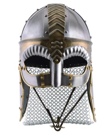 Battle -Merchant Brillenhelm Beowulf with cheek flaps and chain br nne with adjustable leather inlay - Viking helmet made of steel for adults