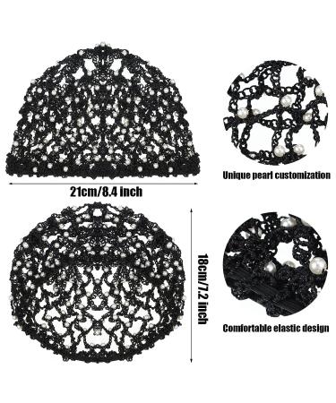 MTLEE 2-Piece Crochet Hair Net Snoods for Women with Pearl Embellishment - Black Gray - Buy Online on GoSupps.com