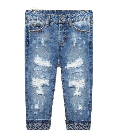 KIDSCOOL SPACE Baby Little Boys Jeans Elastic Band Inside Straight Fit Ripped Denim Pants 9-12 Months Blue-6014