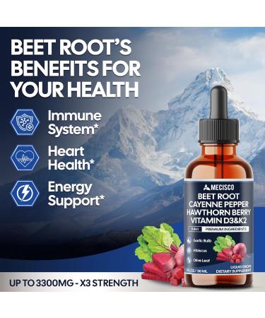 11in1 Beet Root Liquid Drops - Support Overall Wellness - with Vitamin D3 Vitamin K2 Hawthorn Berry Cayenne Pepper Garlic Hibiscus Olive Red Spinach Green Tea - 1 FL Oz - 60 Day Supply - Buy Online on GoSupps.com