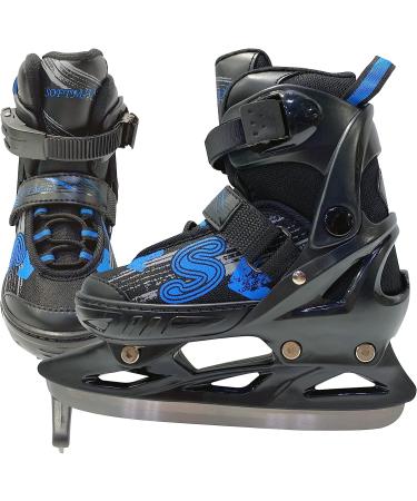 Softmax Adjustable Hockey Ice Skates for Boys and Girls - Insulated Kids Skates - 3 Sizes Black & Blue - Small - Buy Online on GoSupps.com