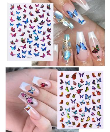 TOROKOM 12 Sheets Butterfly Nail Art Stickers | 3D Self-Adhesive Butterfly Designs for DIY Nail Manicure | Colorful Laser Nail Decals Supplies - Buy Online on GoSupps.com