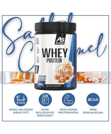 All Stars 100% Whey Protein Powder 908g - Low-Fat High-Quality Whey Concentrate & Isolate | Creamy Salted Caramel Flavor Protein Shake - Buy Online on GoSupps.com