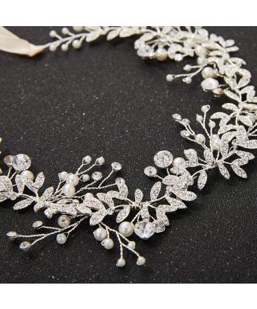 SWEETV Crystal Bridal Headpiece | Silver Wedding Hair Accessory with Pearl and Rhinestone Detail - Buy Online on GoSupps.com