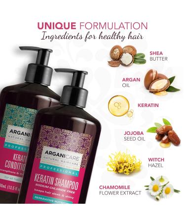 Arganicare Keratin Shampoo & Conditioner Set | Hair Thickening Strengthening & Moisturizing Treatment with Organic Argan Oil & Shea Butter | Suitable for All Ages | 27 Fl Oz - Buy Online on GoSupps.com