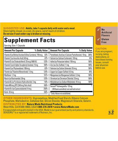 Nature Made Multi + Ashwagandha Daily Stress Relief Support Multivitamin - 60 Capsules - Buy Online on GoSupps.com