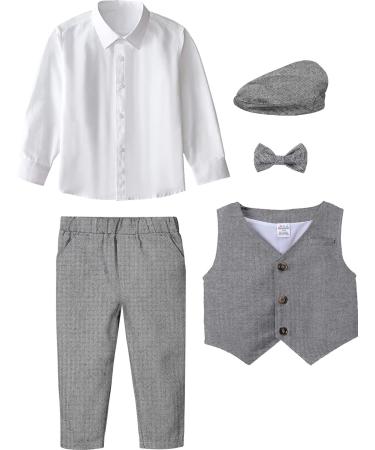 Mint Green Baby Boys Herringbone Tweed Suit Set 4pcs | Dark Gray Wedding Outfit 1-4 Years - Buy Online on GoSupps.com