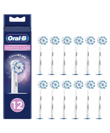 Oral-B Sensitive Clean Electric Toothbrush Head with Clean & Care Technology, Extra Soft Bristles for Gentle Plaque Removal, Pack of 12, Suitable for Mailbox, White 12pack Sensitive
