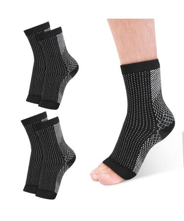 Soulitem 2 Pairs Neuropathy Socks Plantar Fasciitis Socks Compression Socks for Women & Men Ankle Support Brace for Sprained Ankle Breathable Anti-Slip Soothe Socks for Pain Relief (Black L/XL) L/XL Black