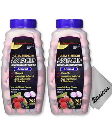 Kirklandd Antacid Calcium Carbonate 1000 MG Assorted Berry Flavors 530 Antacid Tablets Chewable Relief Acid Indigestion and Heartburn. Plus 1 Basicos Microfiber Cloth