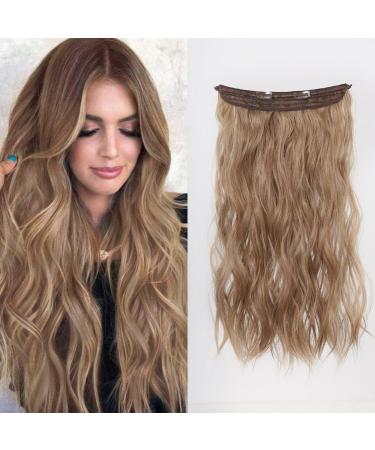 Topshe Long Welly Halo Hair Extensions Light Brown Invisible Wire Hair Adjustable Sizes for Women for Christmas Halloween
