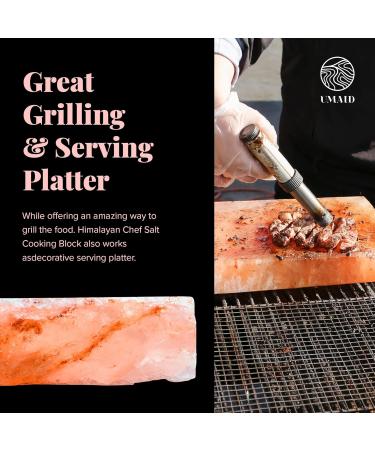 UMAID Natural Himalayan Rock Salt Block Cooking Plate for Cooking Grilling Cutting and Serving Food Grade Salt with Metal Steel Tray Set with Recipe Pamphlet Salt cooking block 12 X 8 X 1.5 Himalayan Salt Cooking Block - Buy Online on GoSupps.com